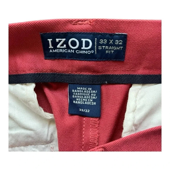 IZOD American Chino Flat Front Straight Pants Wrinkle‎ Free Men Size 33/32 NWT - Picture 10 of 10